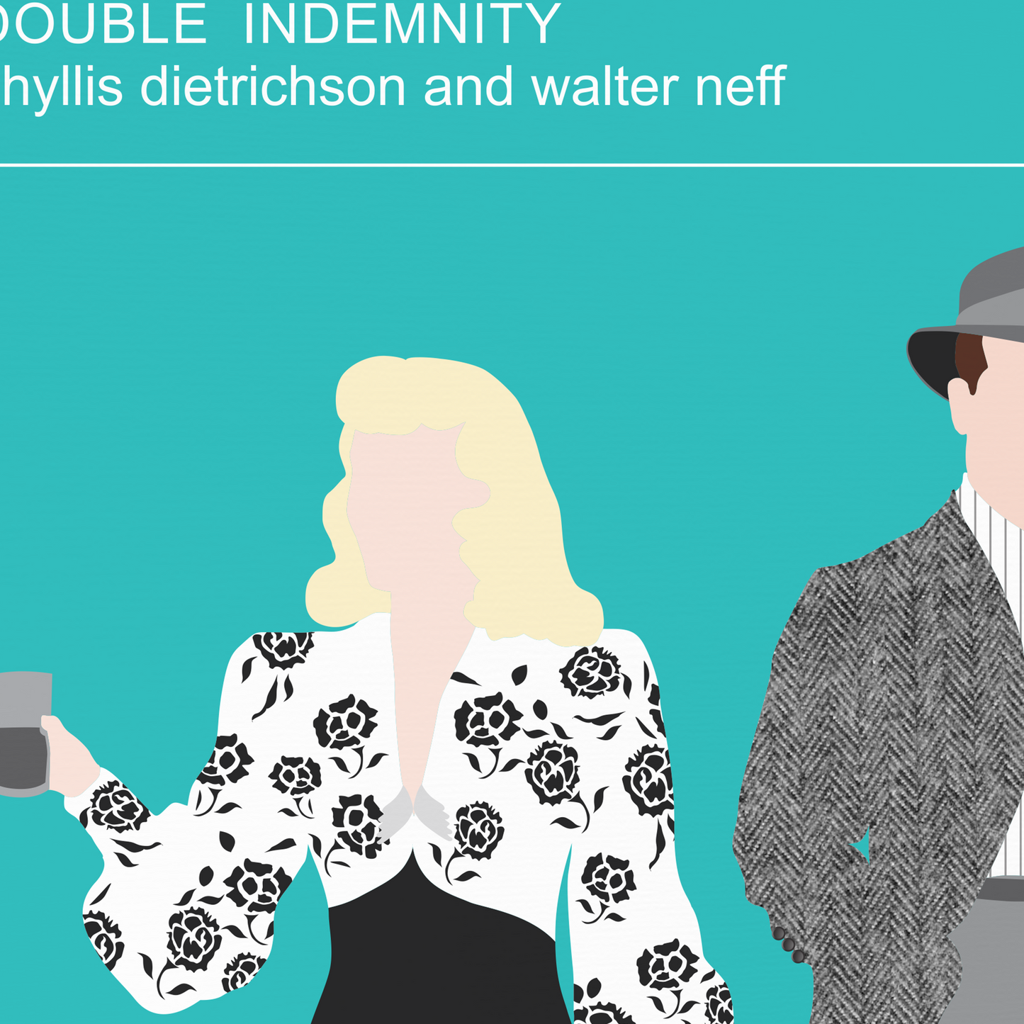 Double Indemnity noir movie poster, Barbara Stanwyck and Fred MacMurray