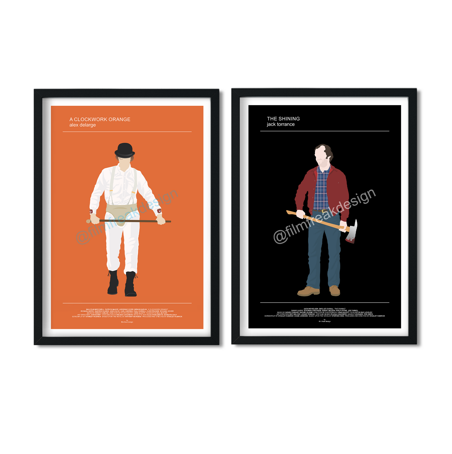 Stanley Kubrick set of 2 posters, Alex from A Clockwork Orange and Jack Torrance from The Shining