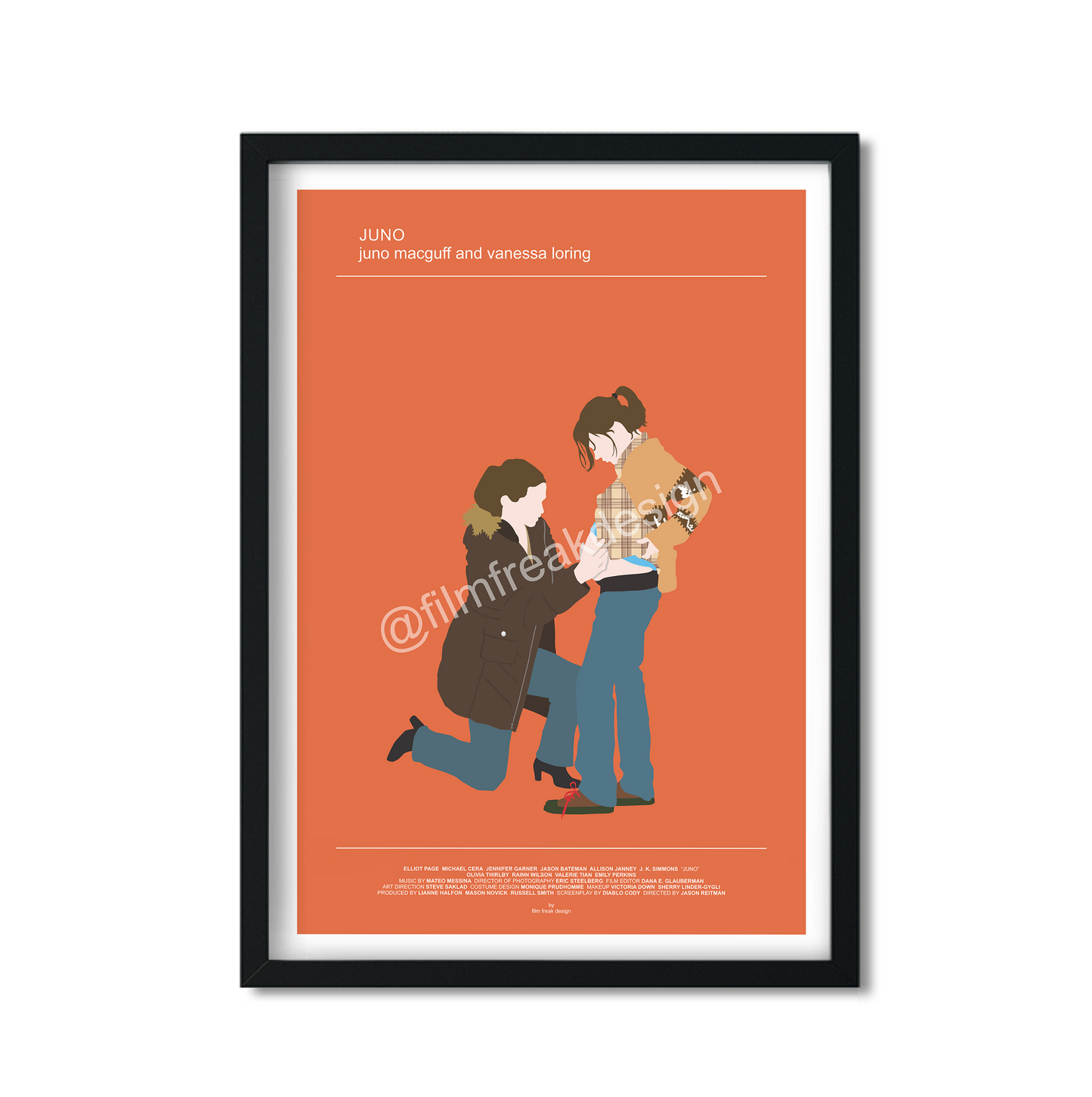 Juno 2007 poster, Elliot Page as Juno MacGuff, Jennifer Garner as Vanessa Loring
