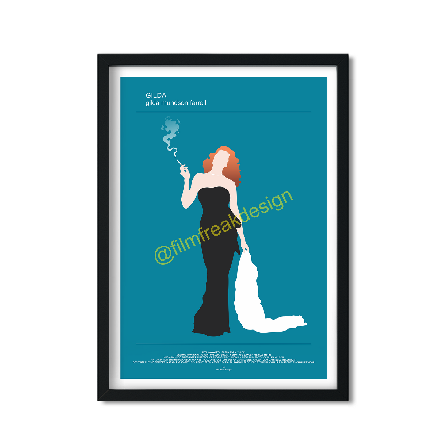Gilda noir movie Classic Hollywood poster, Femme Fatale smoking Rita Hayworth