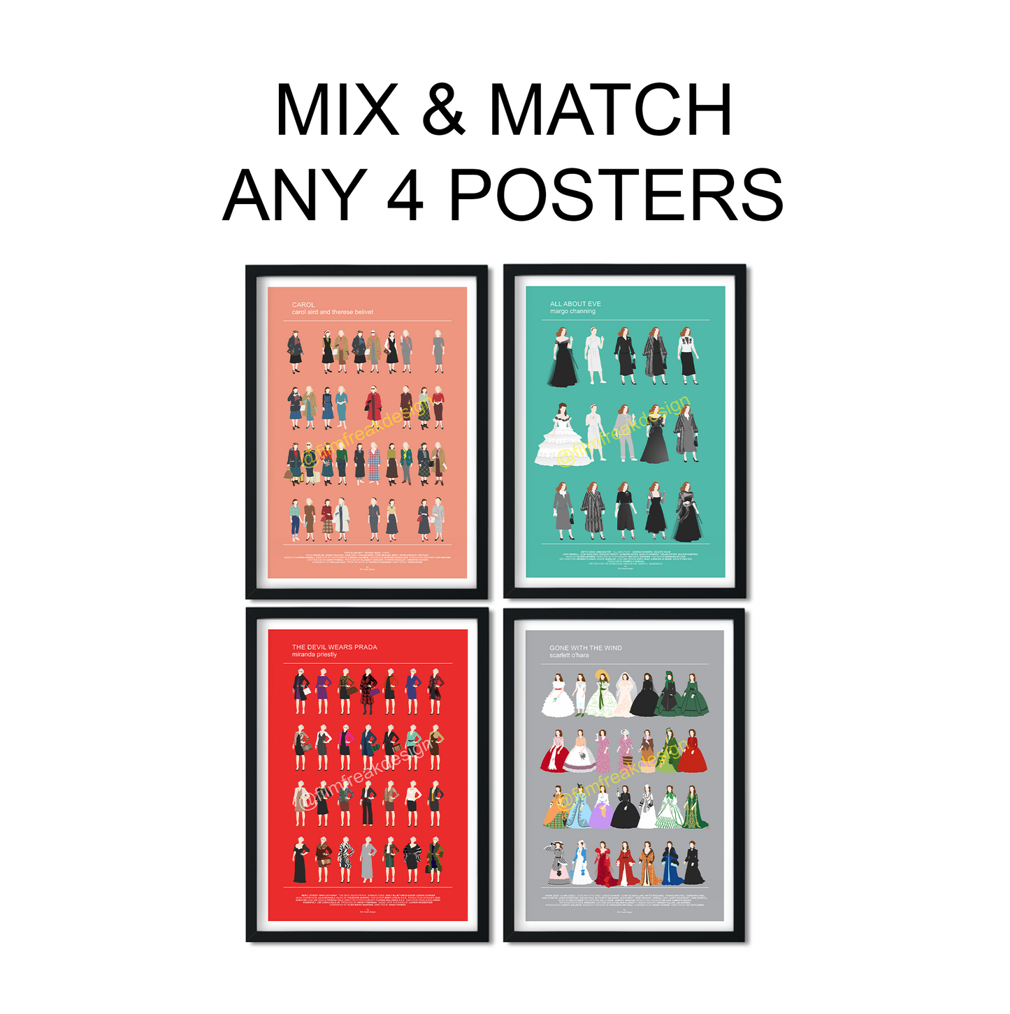 Set Of 4 Posters, Mix and Match bundle in various sizes