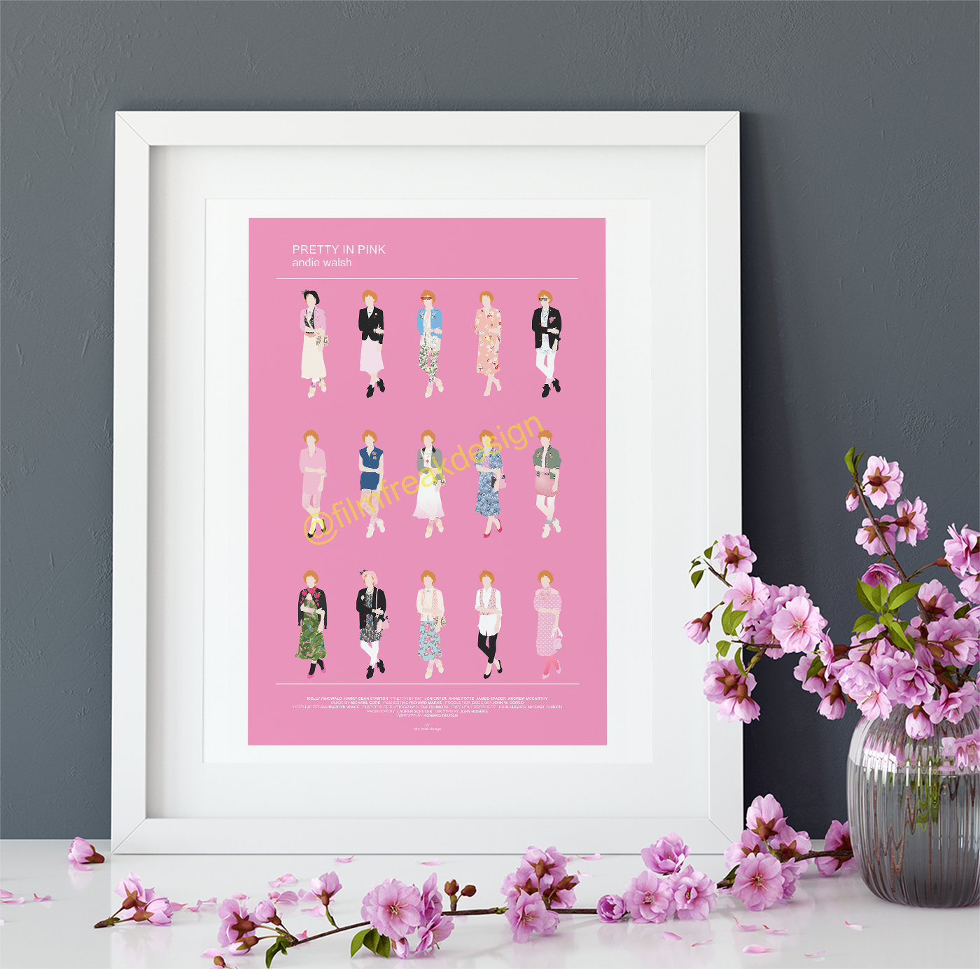 Pretty in Pink fashion poster, Molly Ringwald as Andie and all her looks