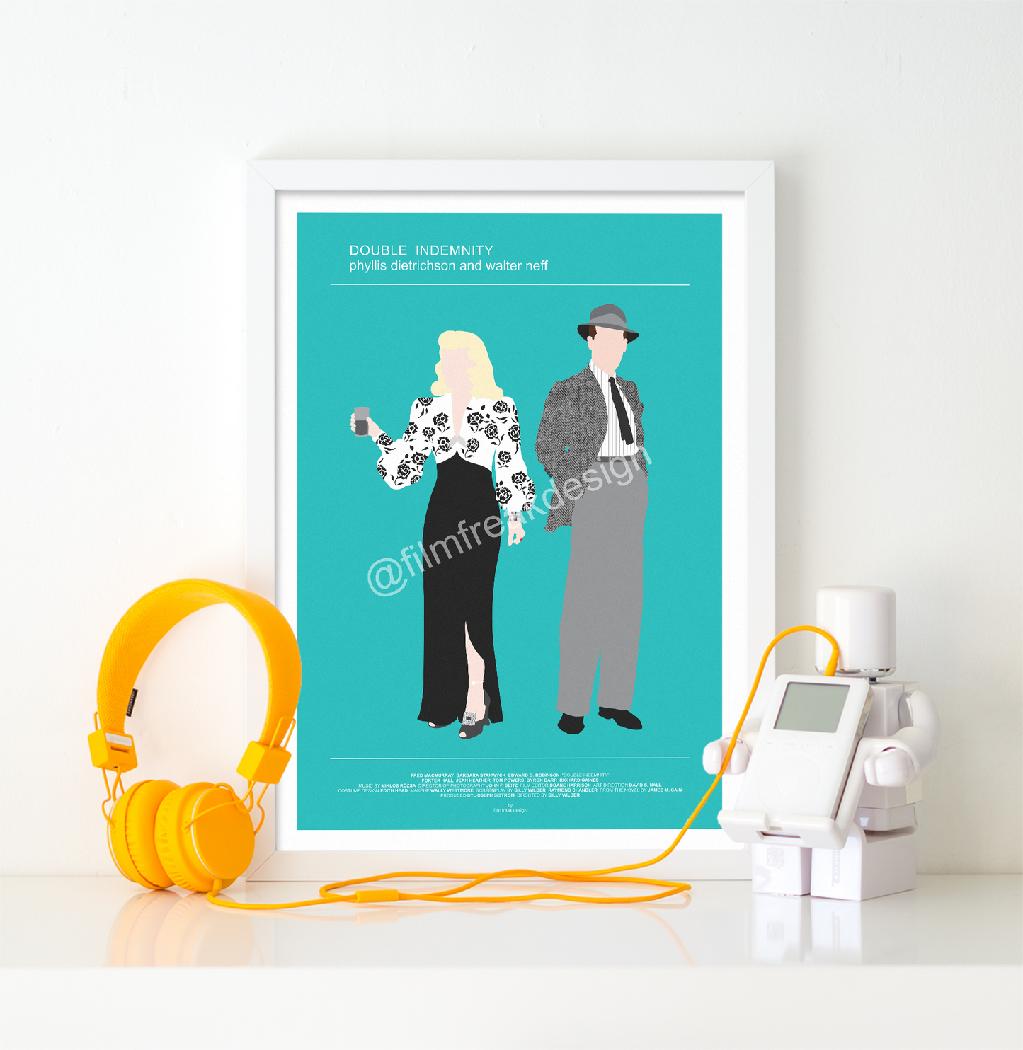 Double Indemnity noir movie poster, Barbara Stanwyck and Fred MacMurray