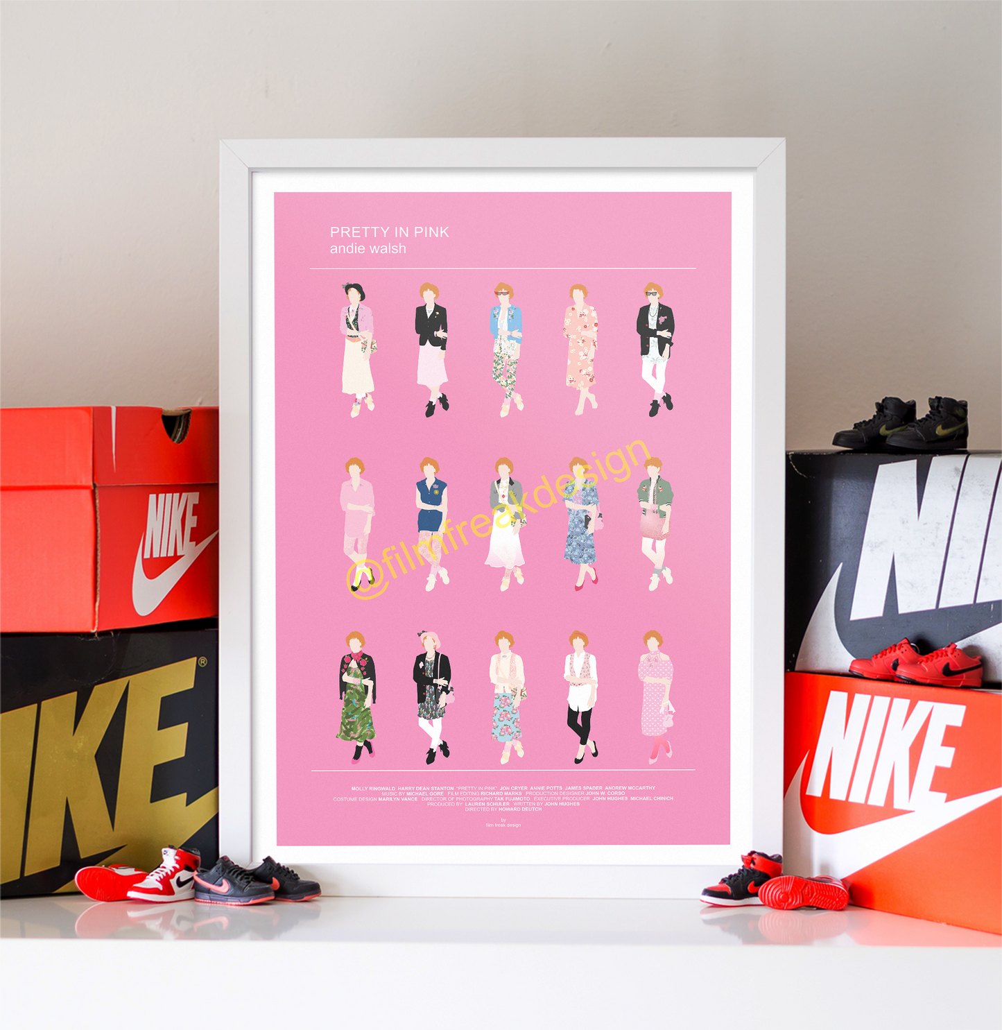 Pretty in Pink fashion poster, Molly Ringwald as Andie and all her looks