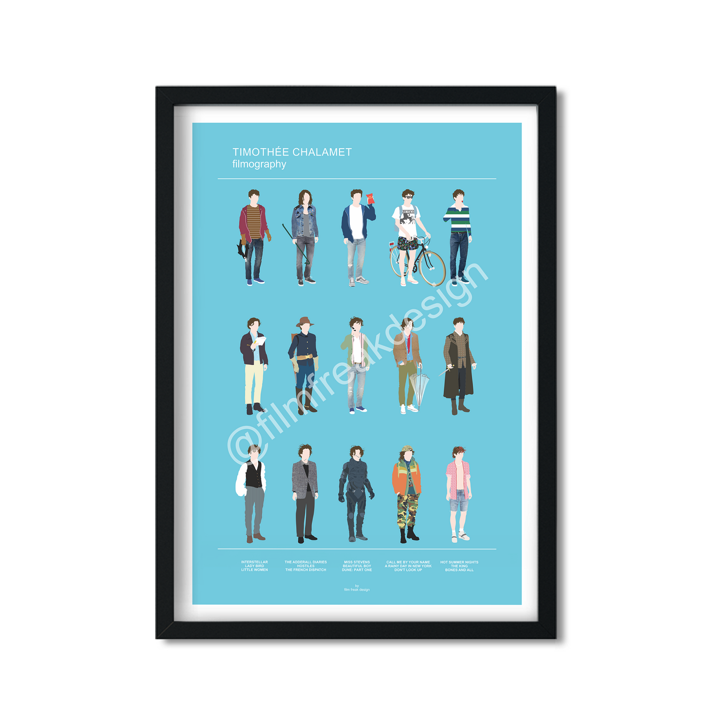 Timothée Chalamet Filmography Poster, wardrobe of his films