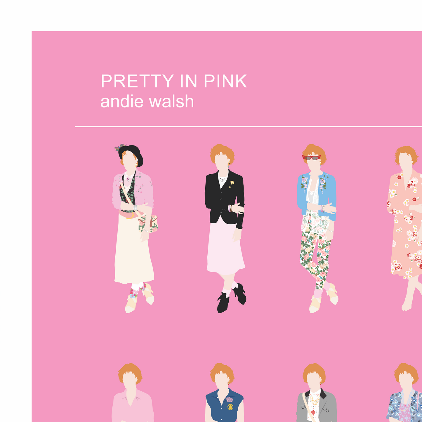 Pretty in Pink fashion poster, Molly Ringwald as Andie and all her looks
