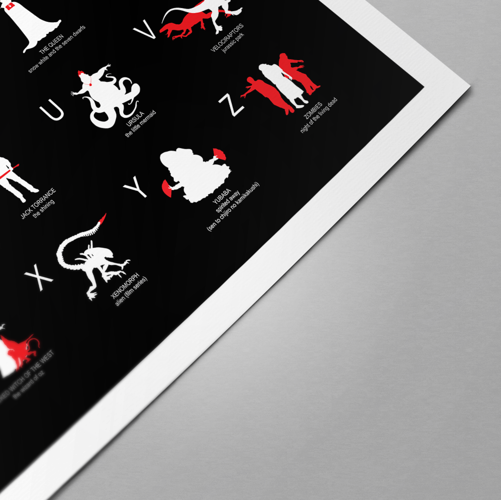 Movie Villain ABC minimalist movie poster, black & red poster