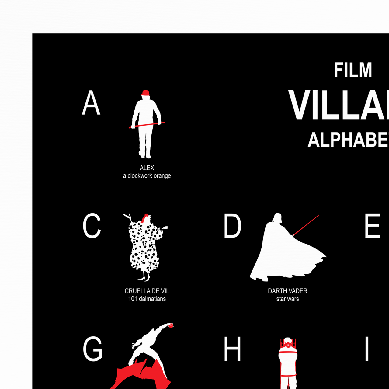 Movie Villain ABC minimalist movie poster, black & red poster