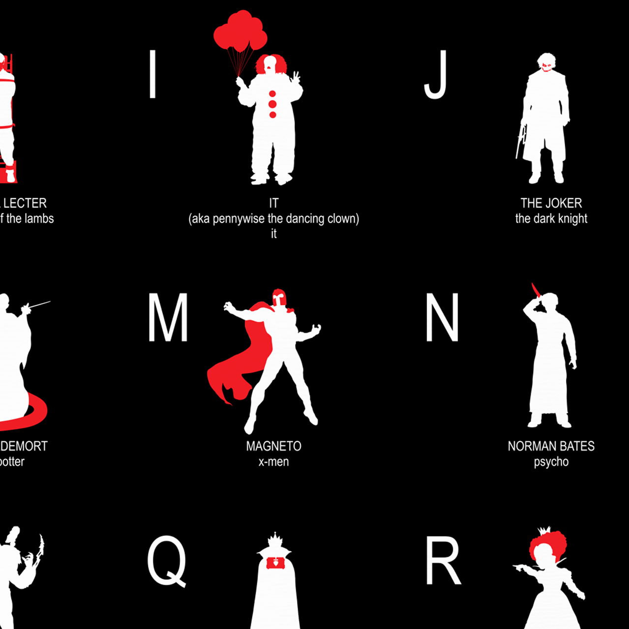 Movie Villain ABC minimalist movie poster, black & red poster