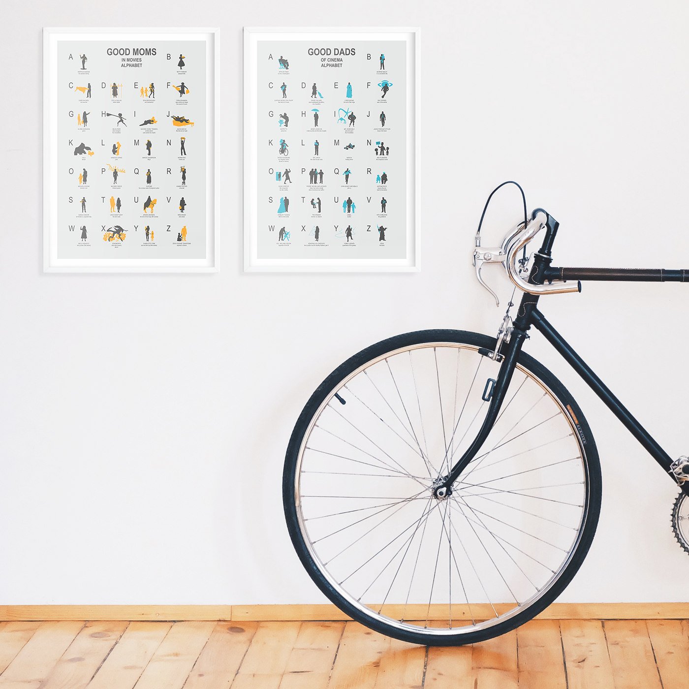 Set of 2 prints, Best Moms and Best Dads in Film Alphabet