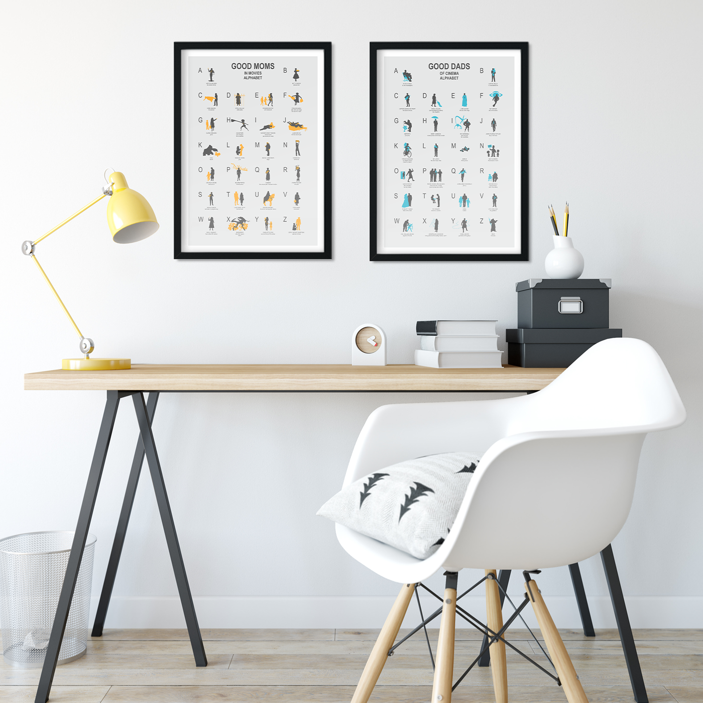 Set of 2 prints, Best Moms and Best Dads in Film Alphabet