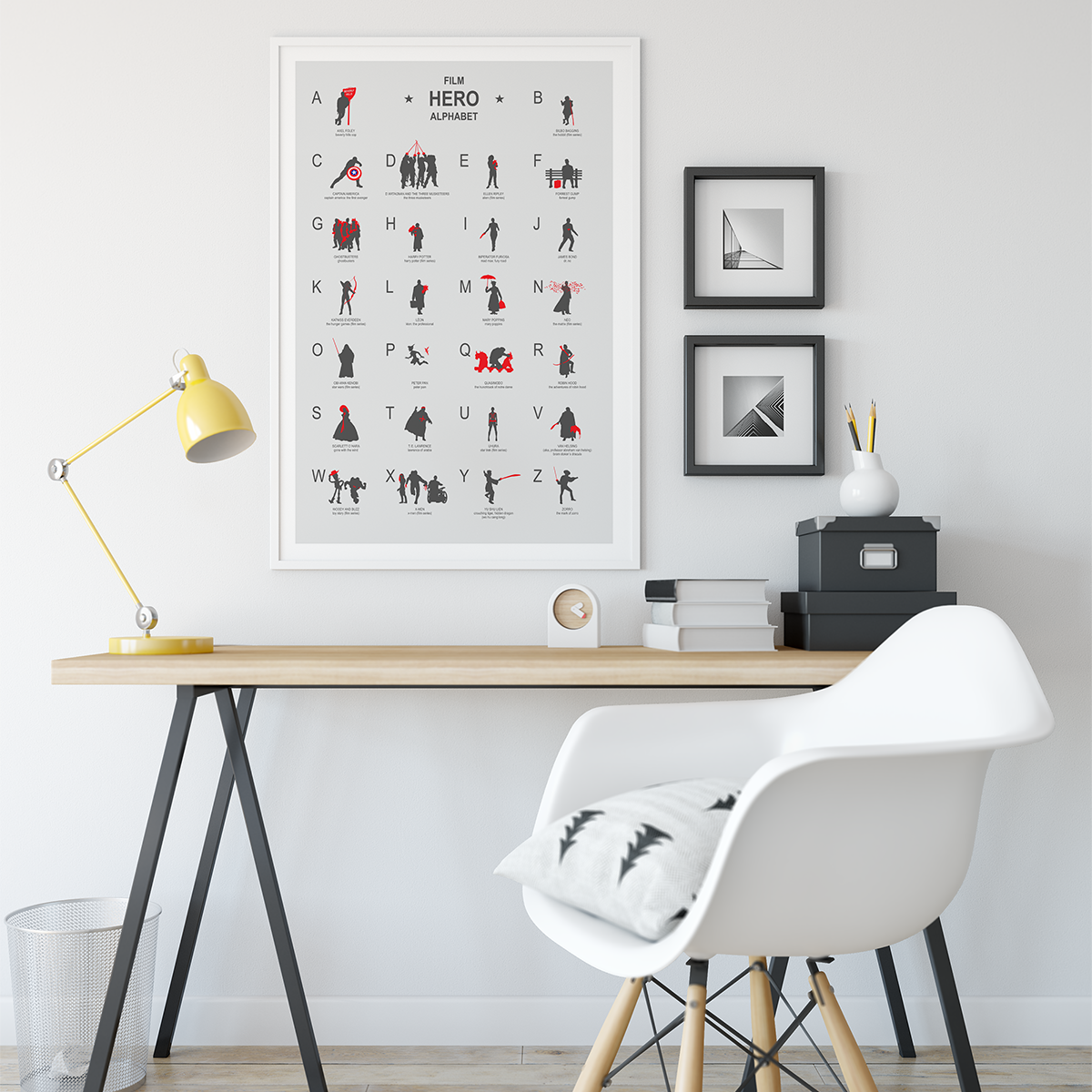Hero ABC minimalist movie poster print, Geek art wall decor
