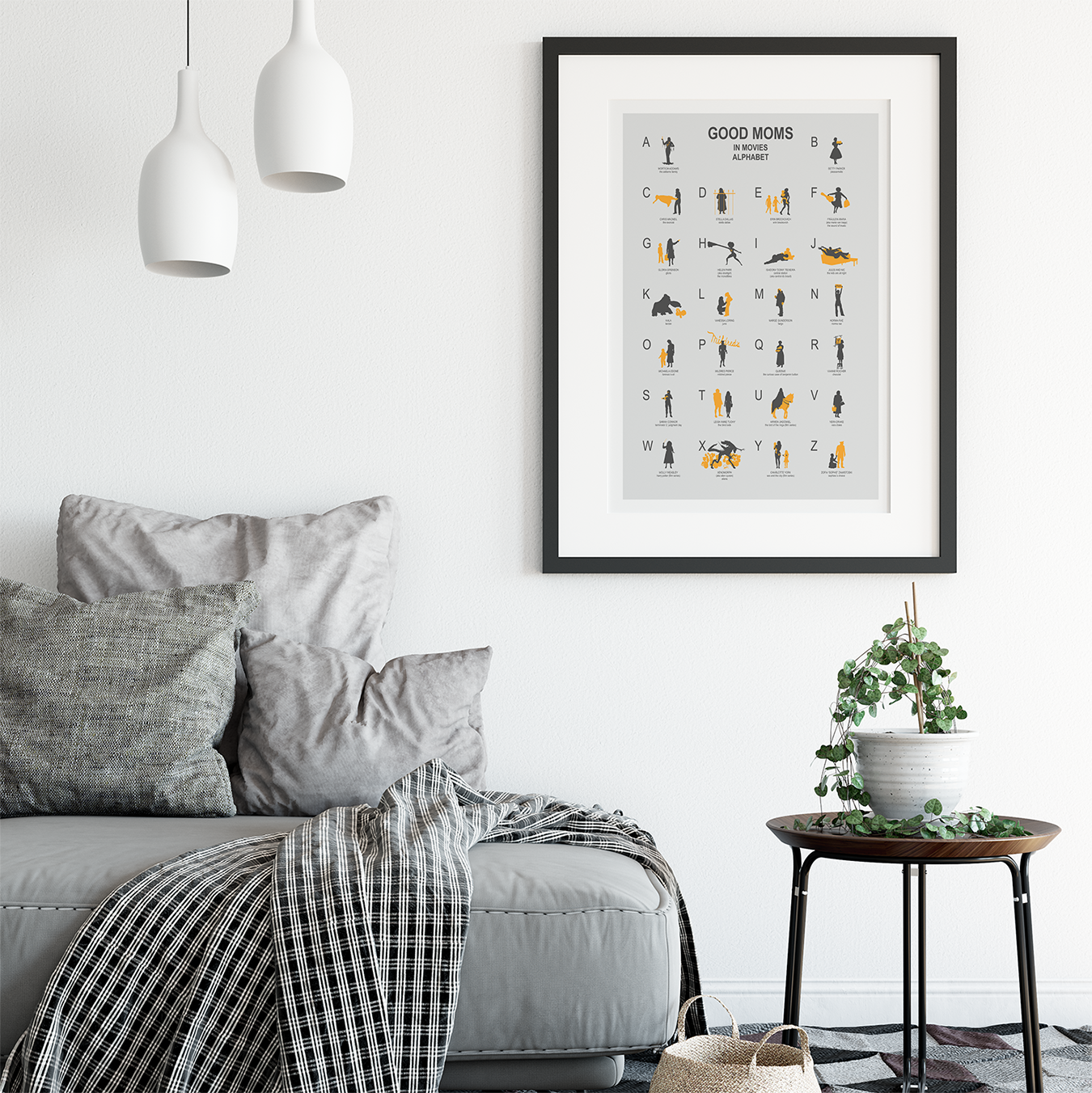 Mothers in movies ABC Poster minimalist movie, nursery alphabet in grey