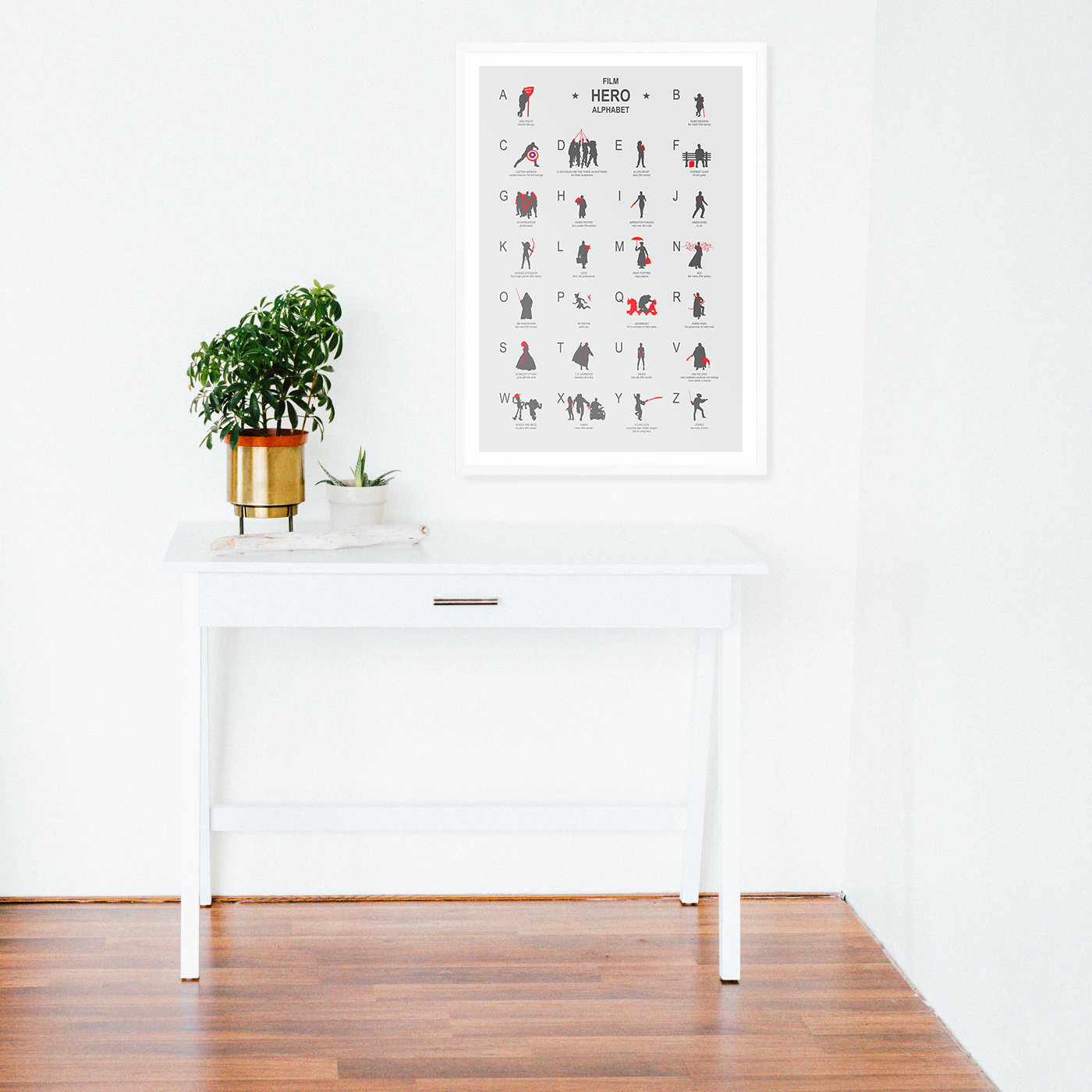 Hero ABC minimalist movie poster print, Geek art wall decor