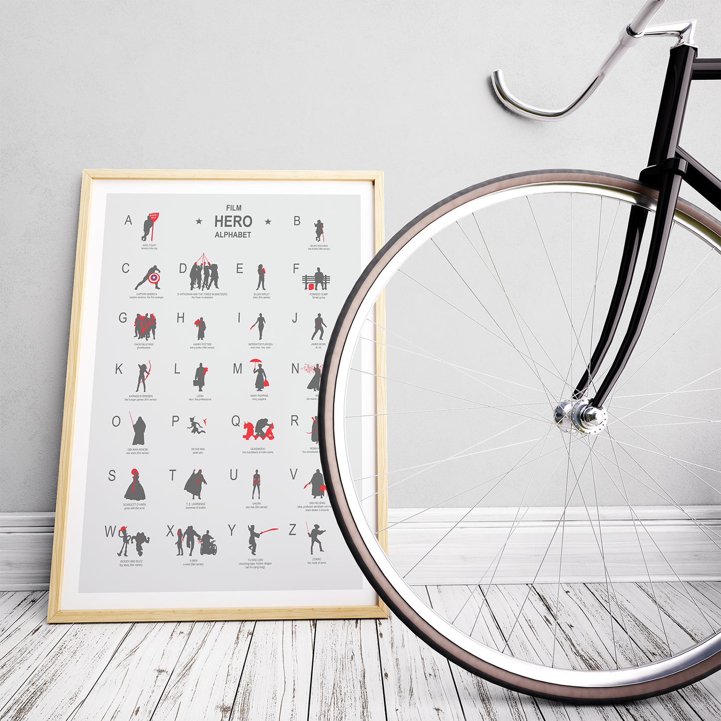 Hero ABC minimalist movie poster print, Geek art wall decor