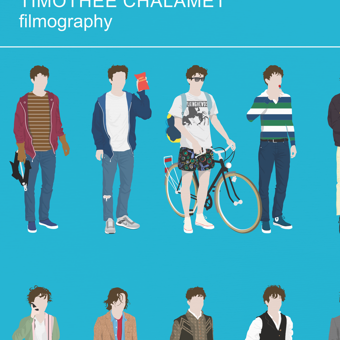Upgraded! Timothée Chalamet Filmography Poster, wardrobe of his films