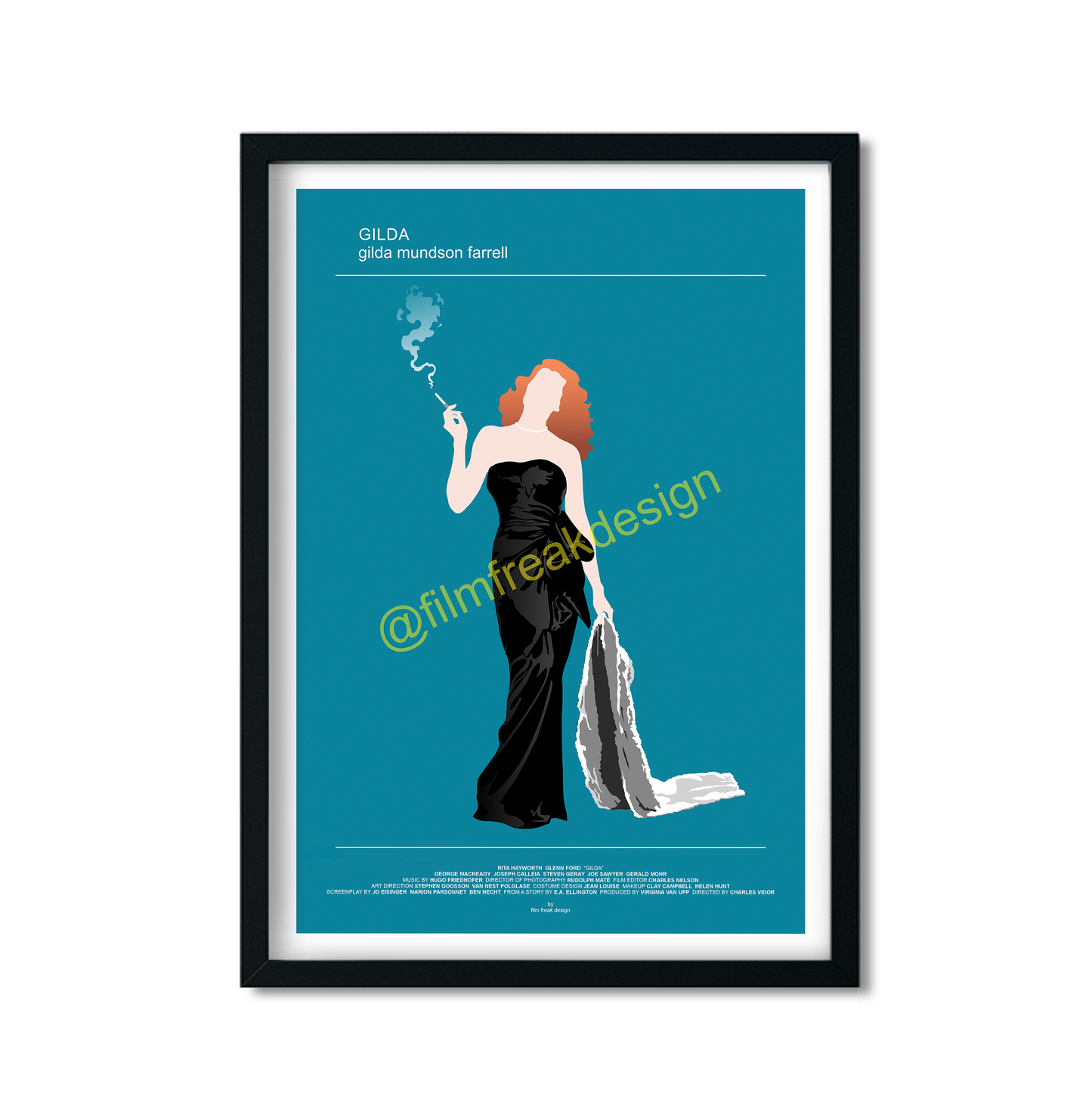 Gilda noir movie Classic Hollywood poster, Femme Fatale smoking Rita Hayworth