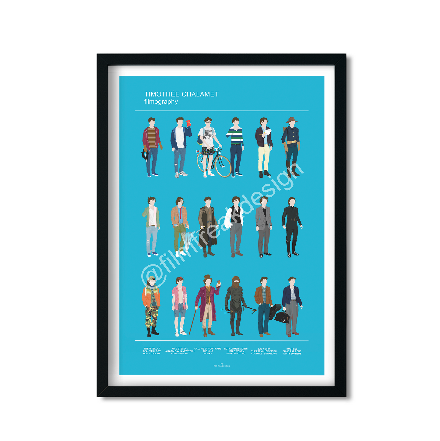 Upgraded! Timothée Chalamet Filmography Poster, wardrobe of his films