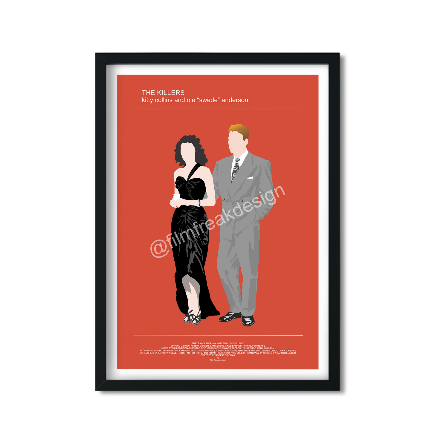 The Killers 1946 Film Noir movie poster, Femme Fatale Classic, Burt Lancaster Ava Gardner