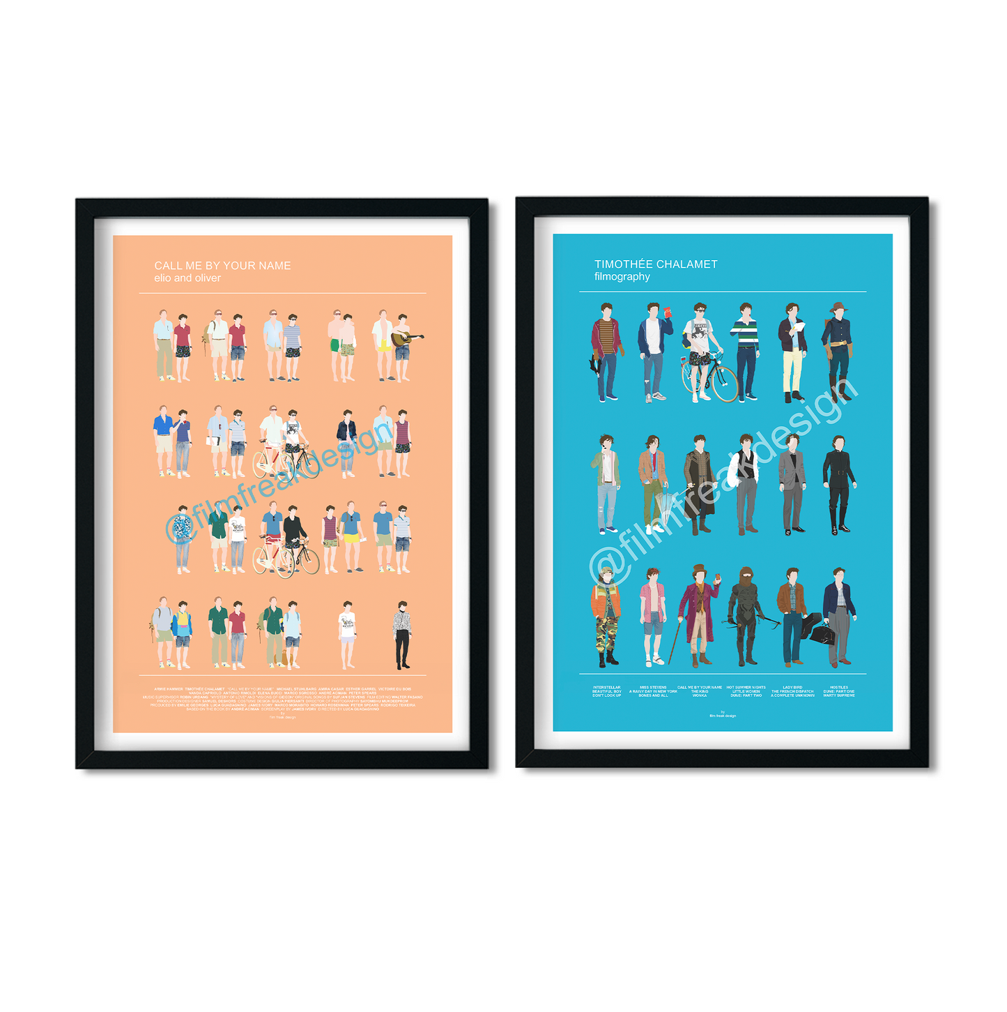 Timothée Chalamet set of posters, Call Me By Your Name + Filmography