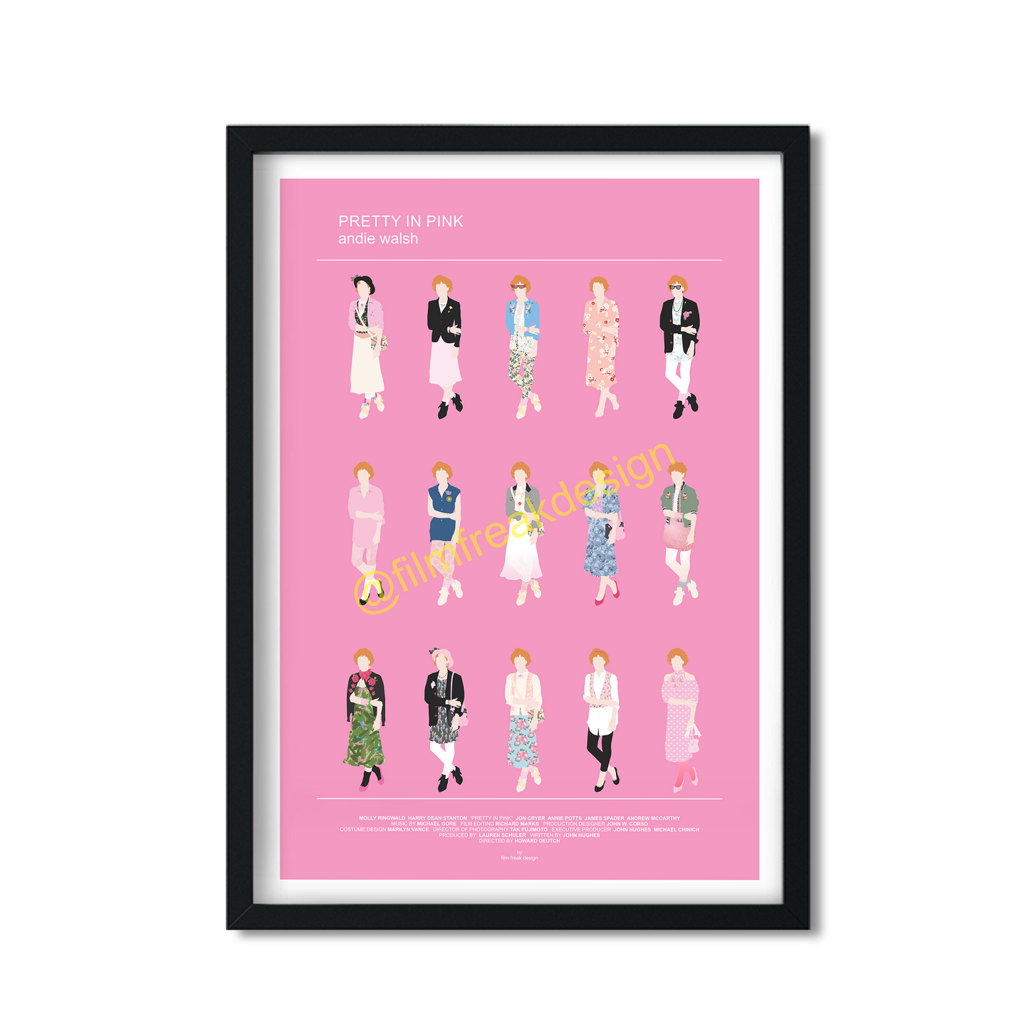 Pretty in Pink fashion poster, Molly Ringwald as Andie and all her looks