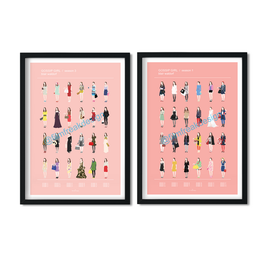 Blair Waldorf wardrobe collection set of prints, Mix and match any 2 posters