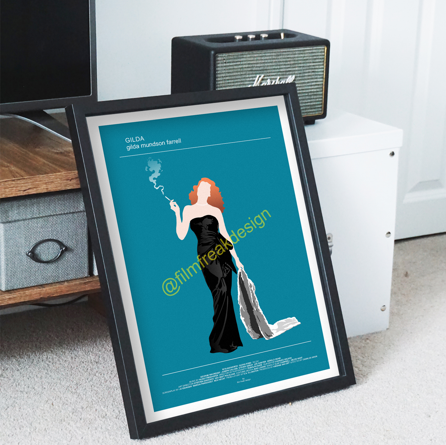 Gilda noir movie Classic Hollywood poster, Femme Fatale smoking Rita Hayworth