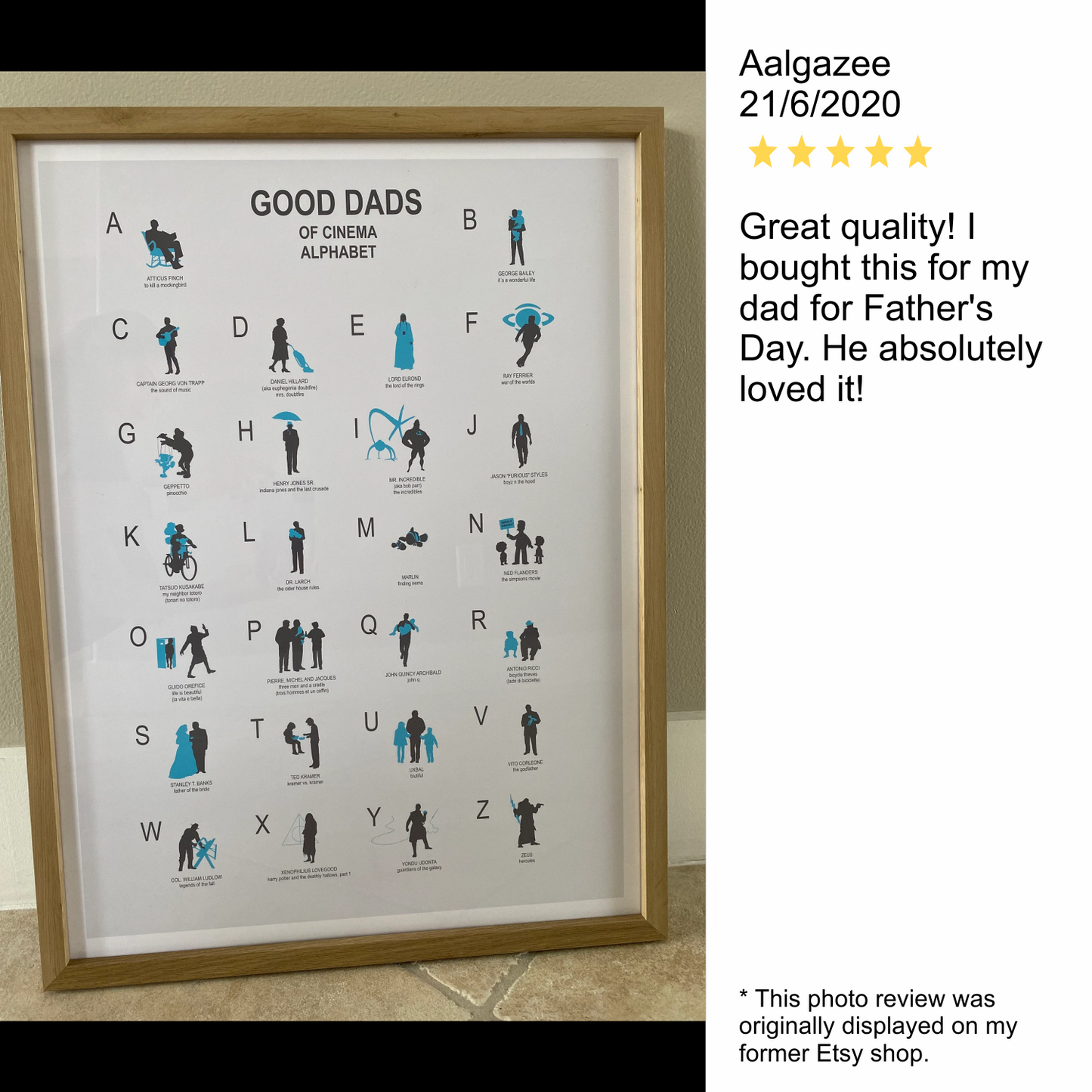 Dads in movies Abc Print Poster, Minimal poster, father's day gift