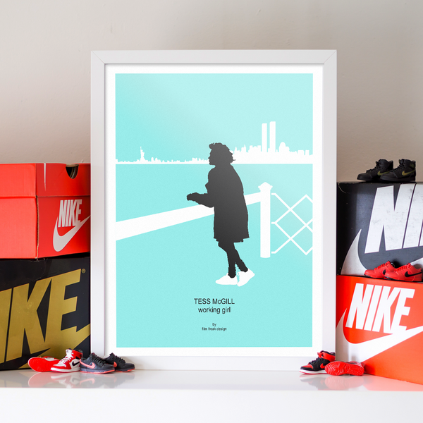 Working Girl Minimalist Movie Poster, 80s Movie Melanie Griffiths Twin Towers Manhattan