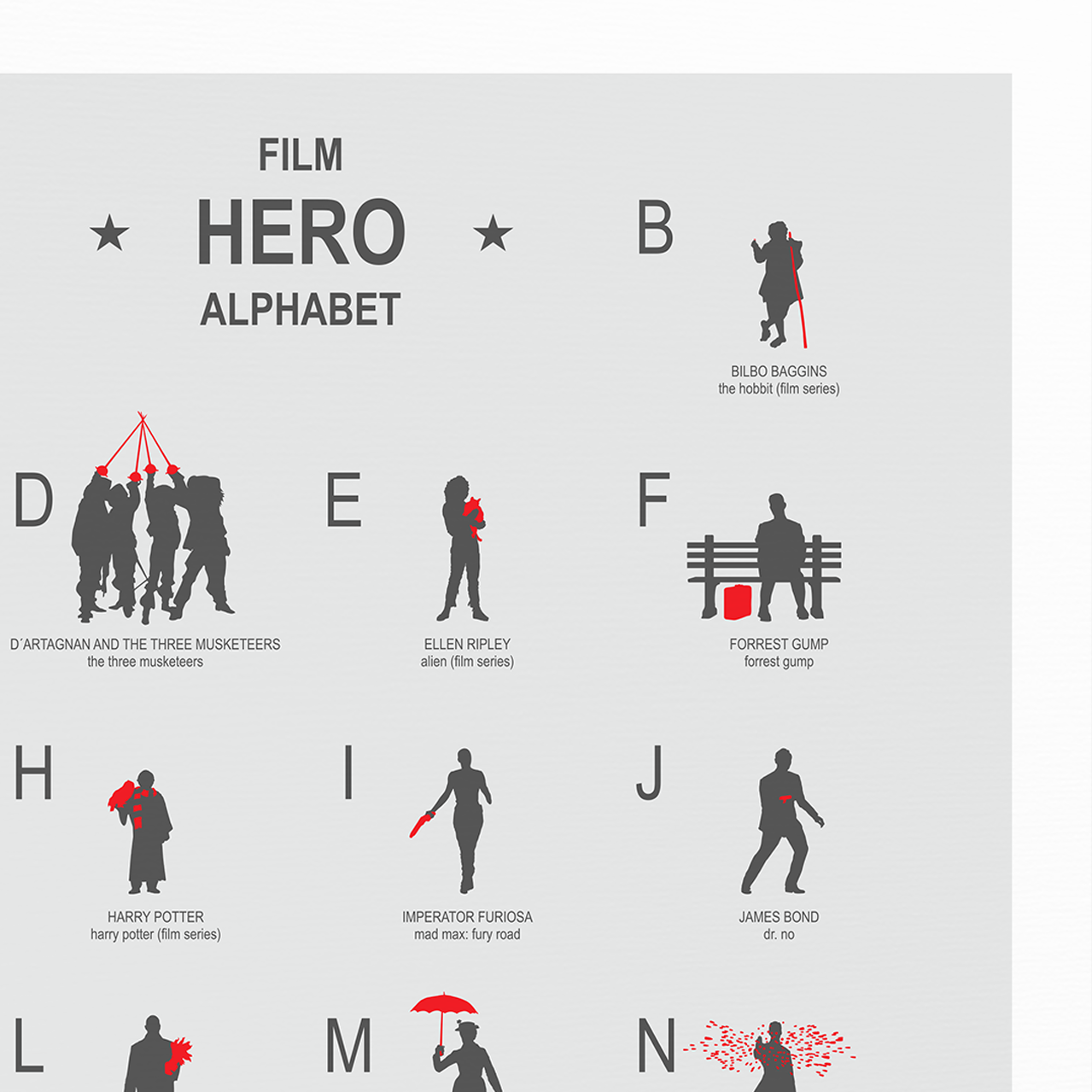 Hero ABC minimalist movie poster print, Geek art wall decor