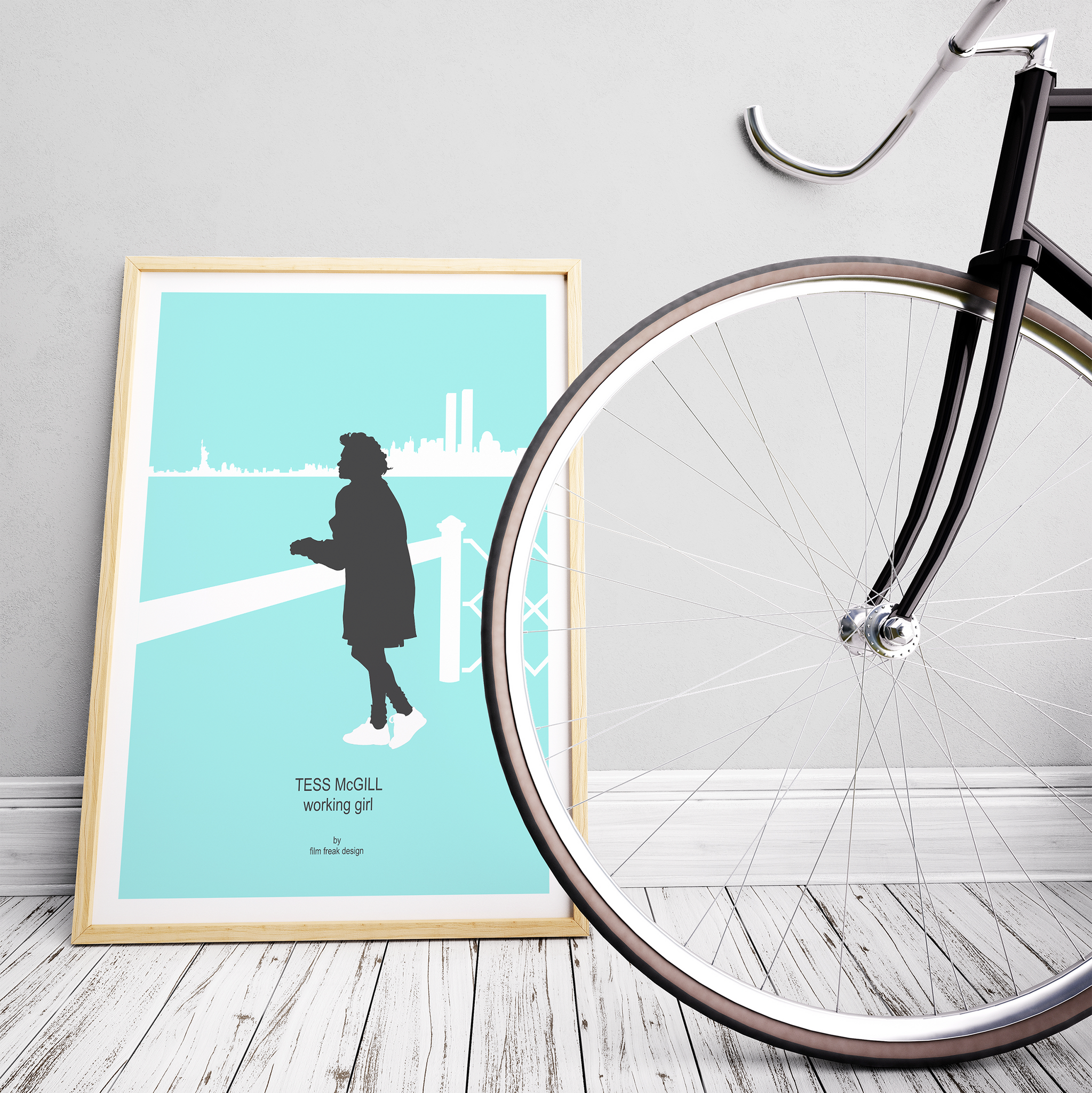 Working Girl Minimalist Movie Poster, 80s Movie Melanie Griffiths Twin Towers Manhattan