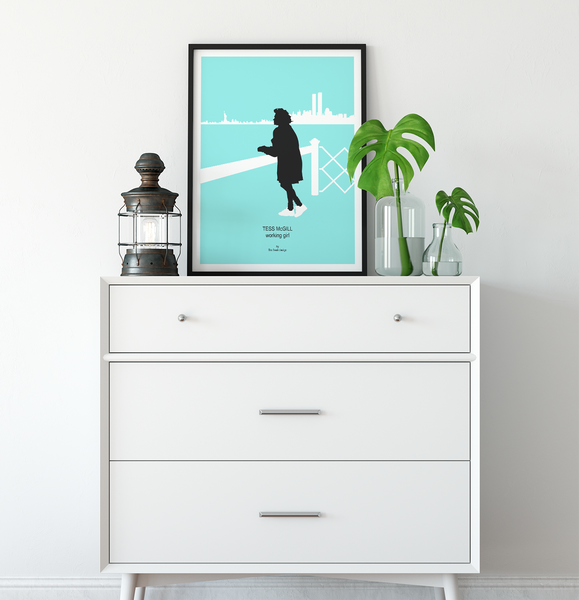 Working Girl Minimalist Movie Poster, 80s Movie Melanie Griffiths Twin Towers Manhattan