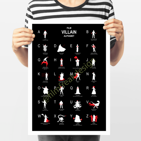 Movie Villain ABC minimalist movie poster, black & red poster