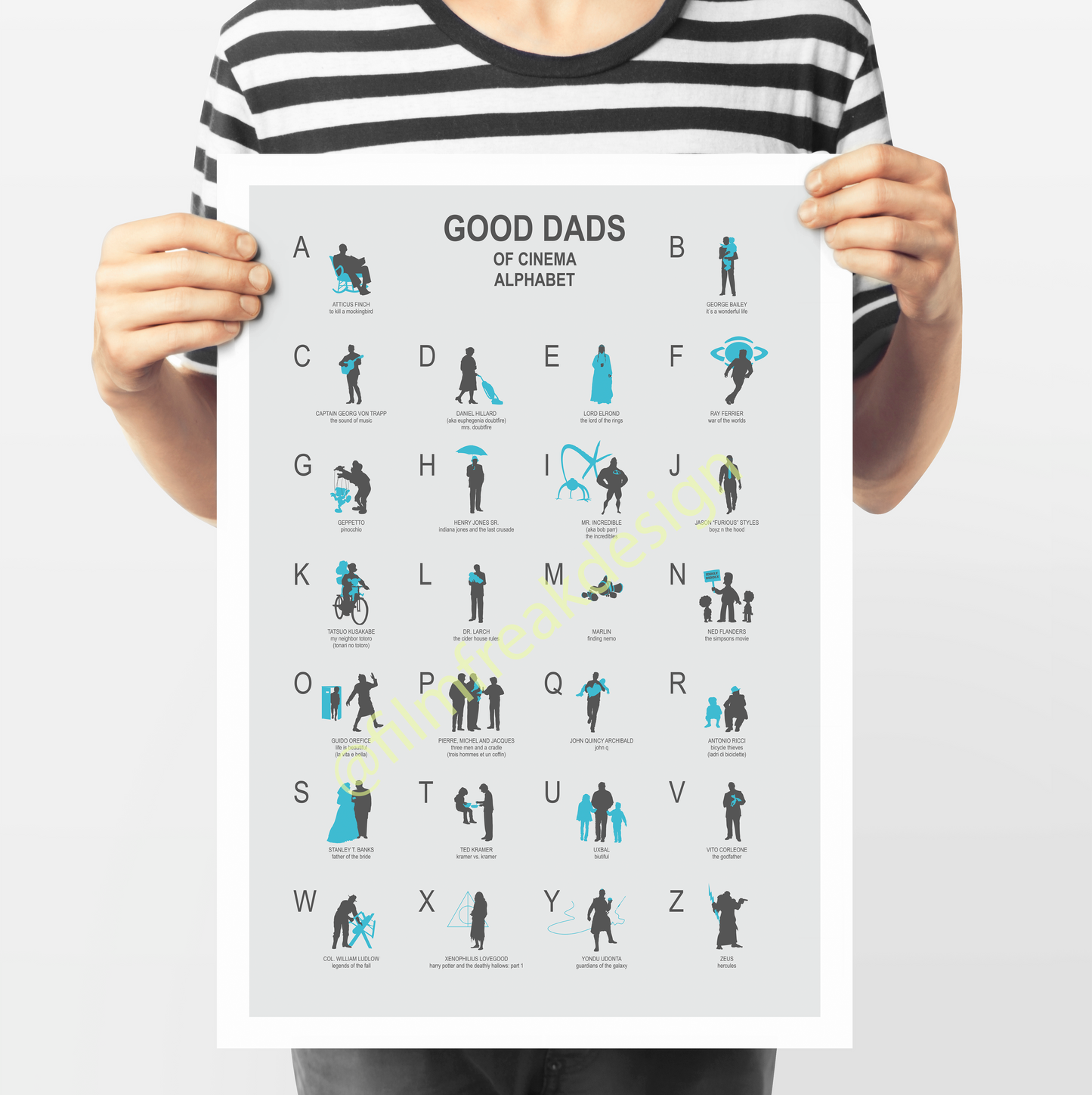 Dads in movies Abc Print Poster, Minimal poster, father's day gift